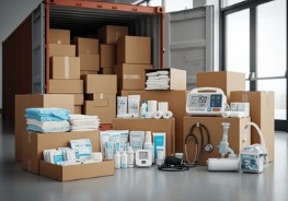 Medical courier transporting laboratory specimen boxes and insulated medical coolers during healthcare delivery in Seattle