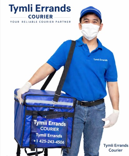 Tymli Errands courier driver carrying insulated medical delivery bag for HIPAA-compliant healthcare delivery in Seattle